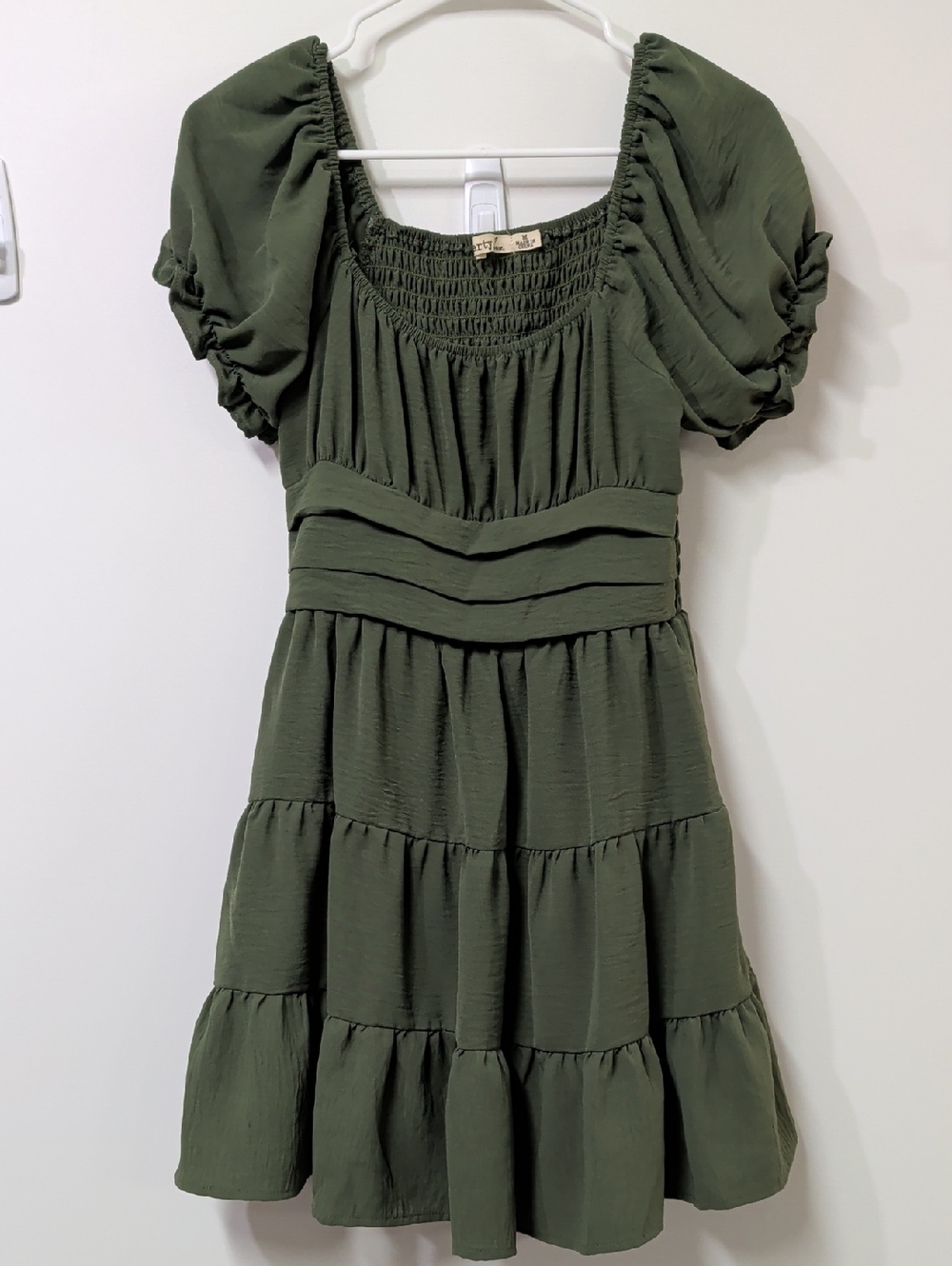 Liberty Love Olive Green Puff Sleeve Mini Dress Size Medium